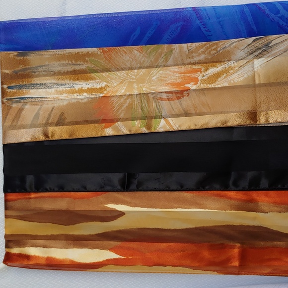Set of 4 Fashion Scarves in Black, Blue, and Earth Tones size 14" x 60" - Picture 12 of 12